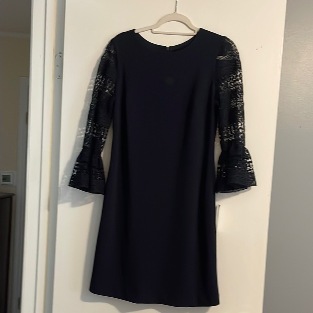 Donna Ricco navy blue Sheath Dress with Bell lace Sleeves